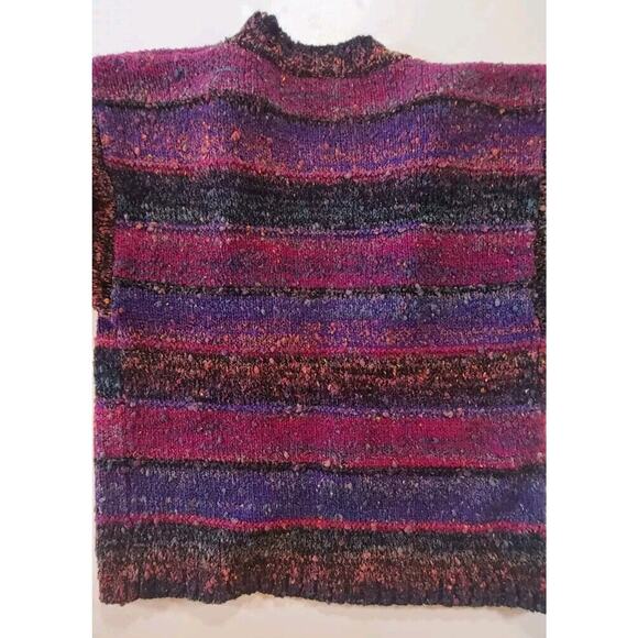 Vintage 80s Leroy Knitwear Chunky Knit Open Cardigan Sz LG Jewel Tones Cozycore - Picture 8 of 11